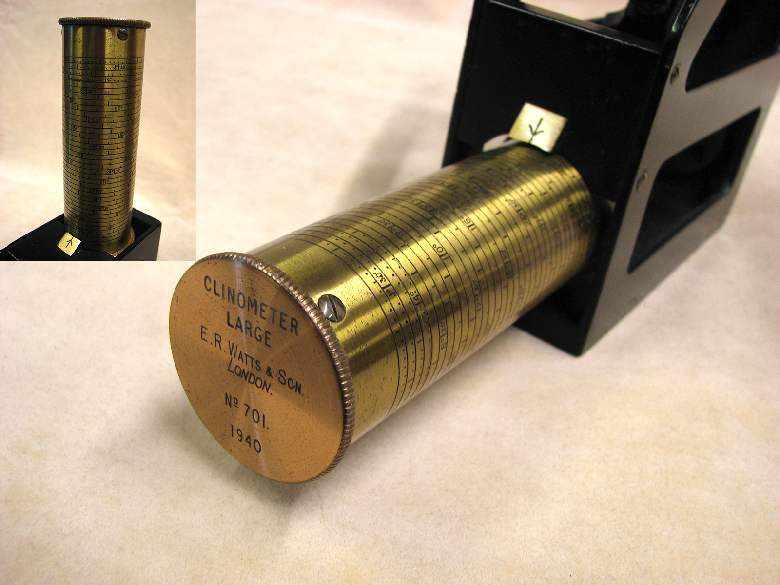 Large WW2 Military clinometer by E R Watts & Son